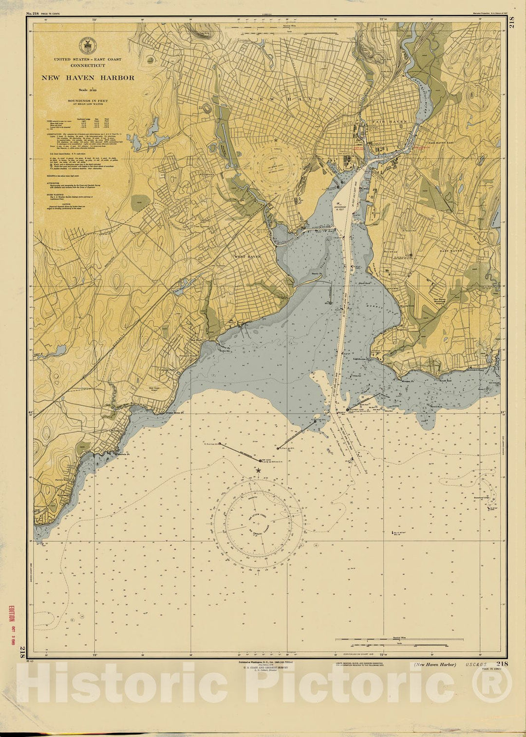 Historic Nautical Map - New Haven Harbor, 1949 NOAA Chart - Vintage Wall Art