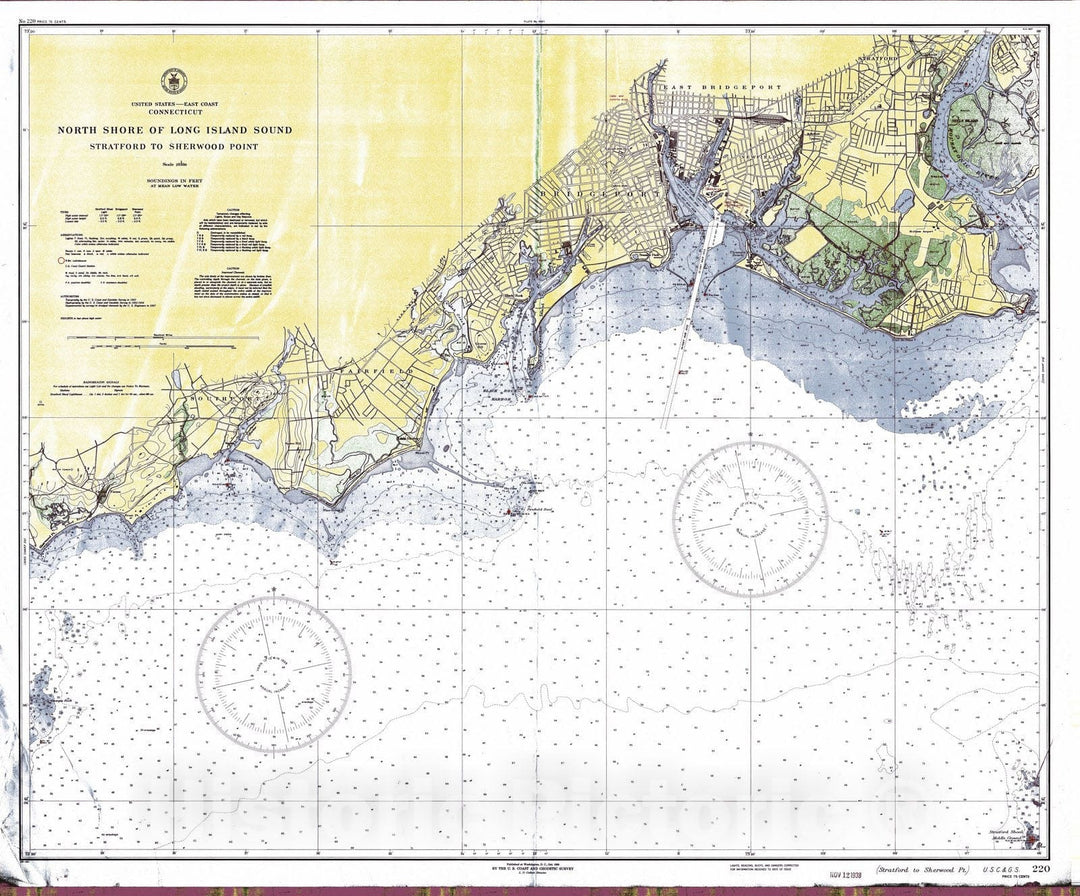 Historic Nautical Map - North Shore Of Long Island Sound, 1938 NOAA Chart - Vintage Wall Art