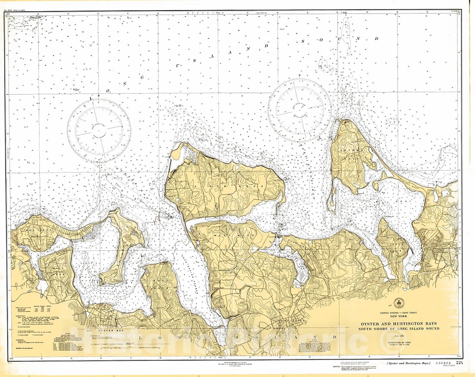 Historic Nautical Map - Oyster And Huntington Bays, 1943 NOAA Chart - Vintage Wall Art