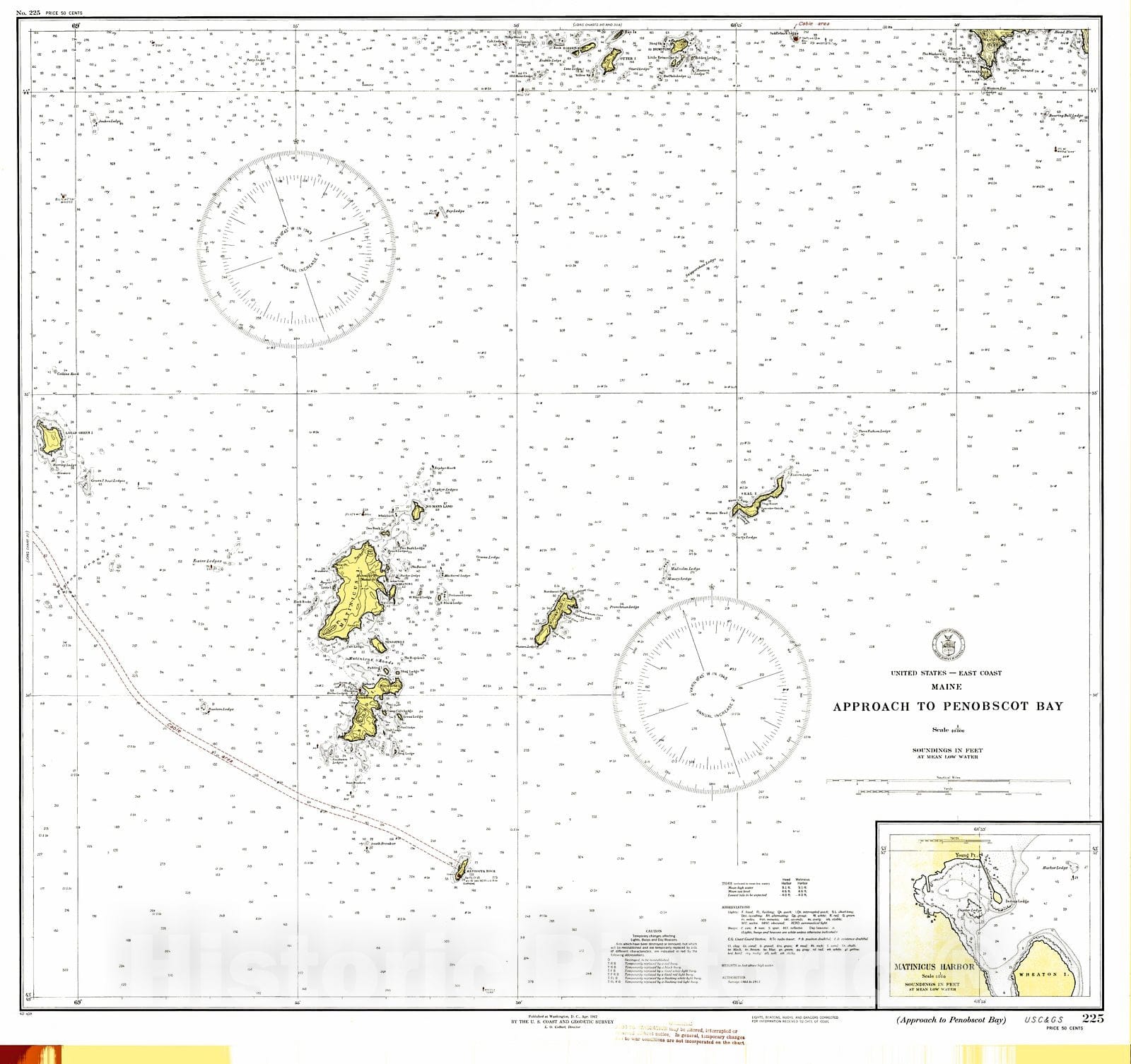 Historic Nautical Map - Approach To Penobscot Bay, 1942 NOAA Chart - Vintage Wall Art, v2