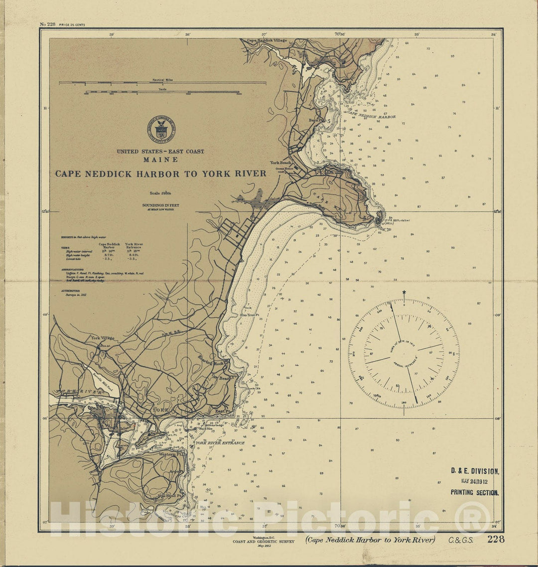 Historic Nautical Map - Cape Neddick Harbor To York River, 1912 NOAA Chart - Vintage Wall Art