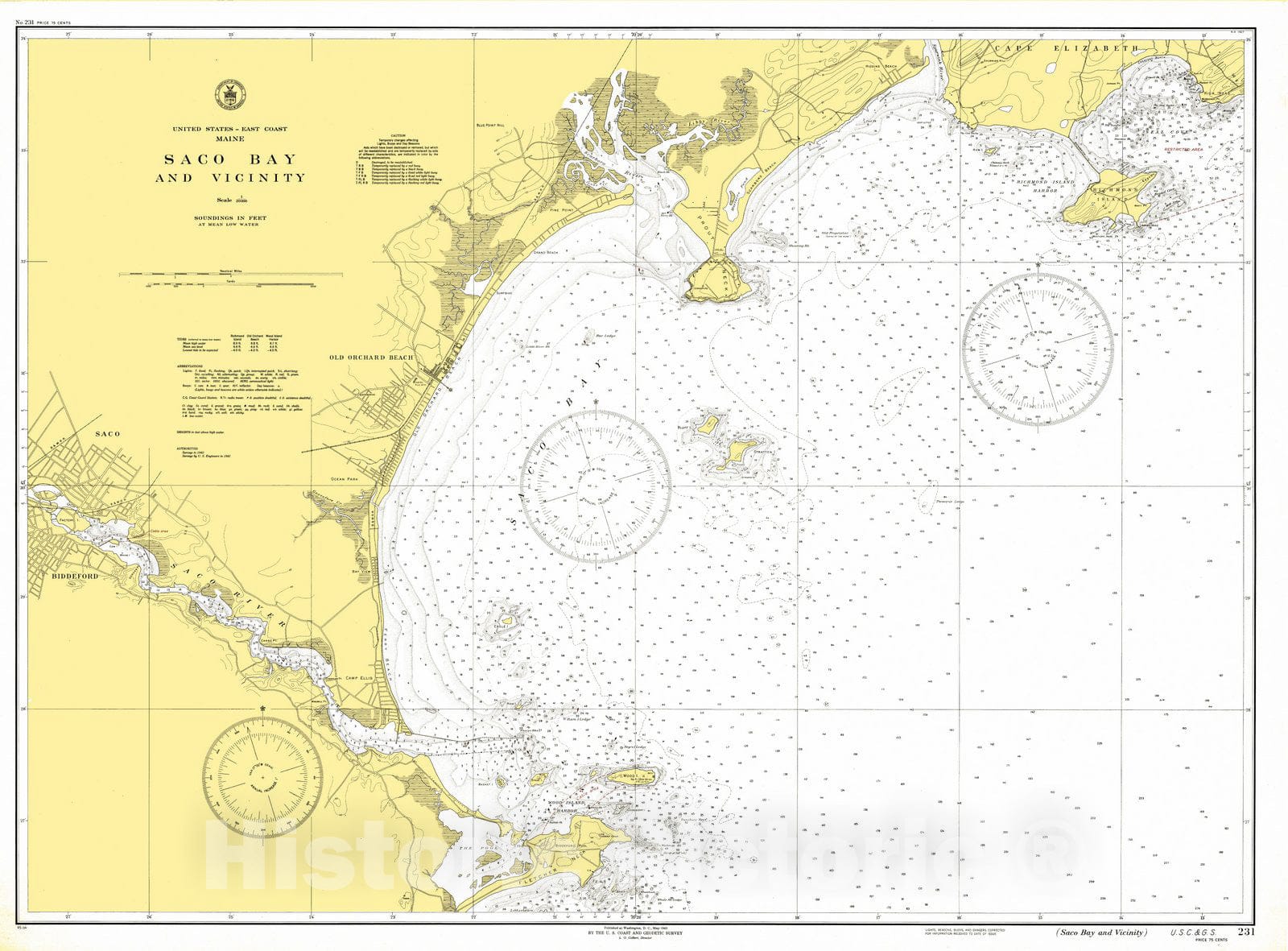 Historic Nautical Map - Saco Bay And Vicinity, 1943 NOAA Chart - Vintage Wall Art