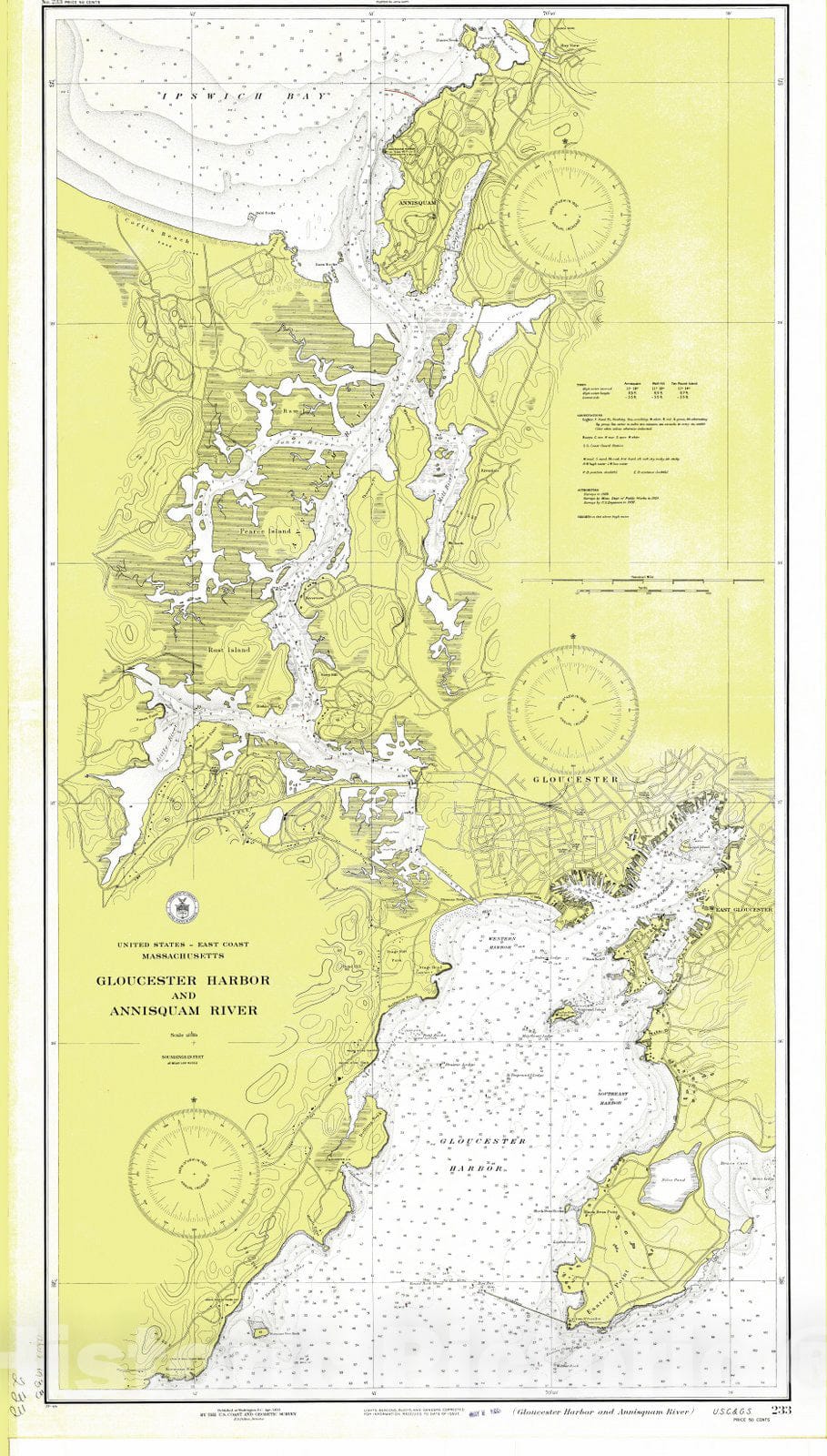 Historic Nautical Map - Gloucester Harbor And Autietam River, 1933 NOAA Chart - Vintage Wall Art