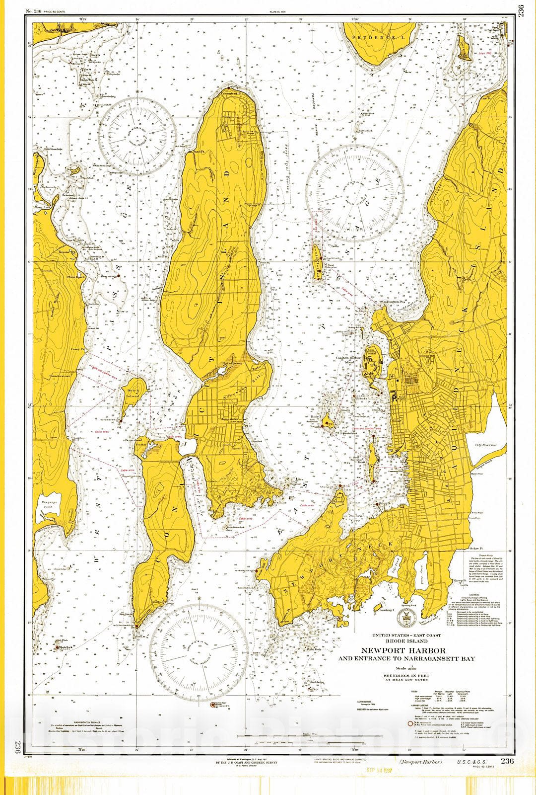 Historic Nautical Map - Newport Harbor, 1937 NOAA Chart - Vintage Wall Art