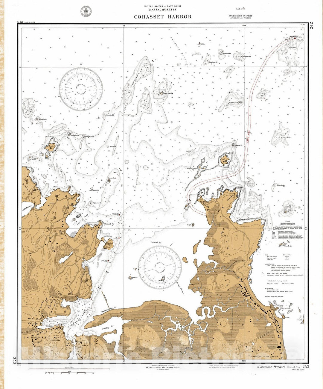 Historic Nautical Map - Cohasset Harbor, 1937 NOAA Chart - Vintage Wall Art