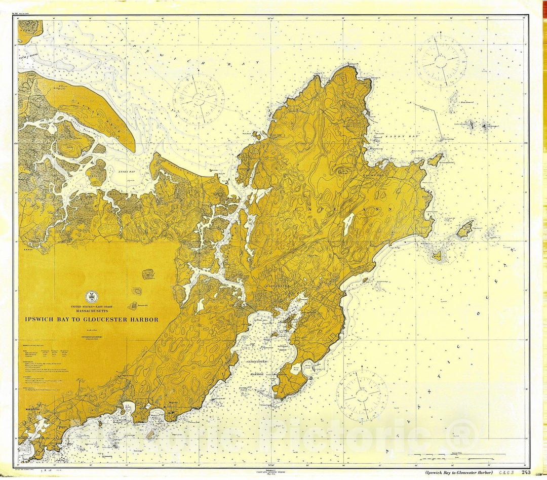 Historic Nautical Map - Ipswich Bay To Gloucester Harbor, 1912 NOAA Chart - Vintage Wall Art