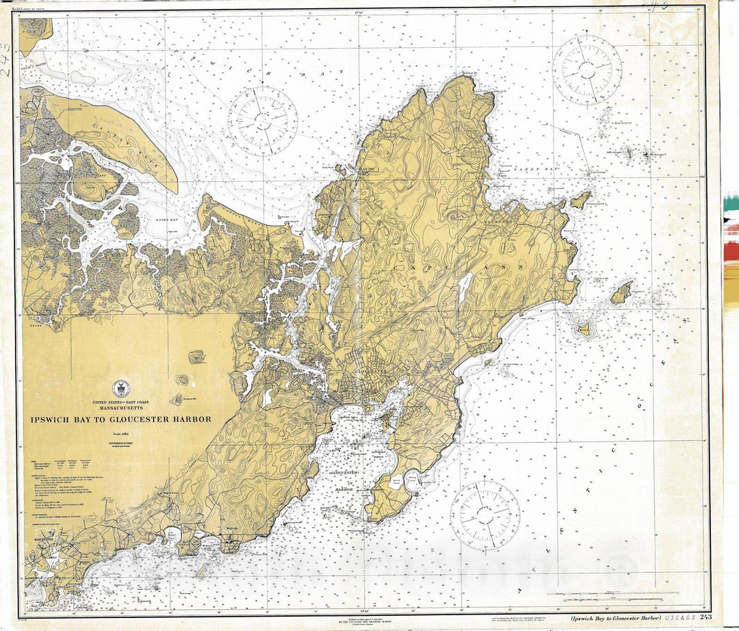 Historic Nautical Map - Ipswich Bay To Gloucester Harbor, 1920 NOAA Chart - Vintage Wall Art