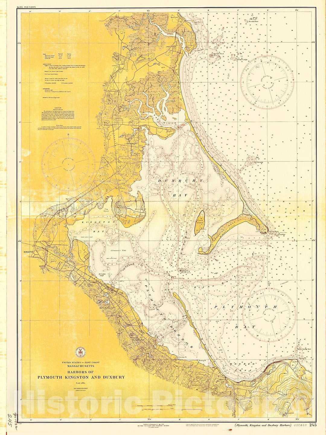 Historic Nautical Map - Harbors Of Plymouth, Kingston, Duxbury, 1932 NOAA Chart - Vintage Wall Art