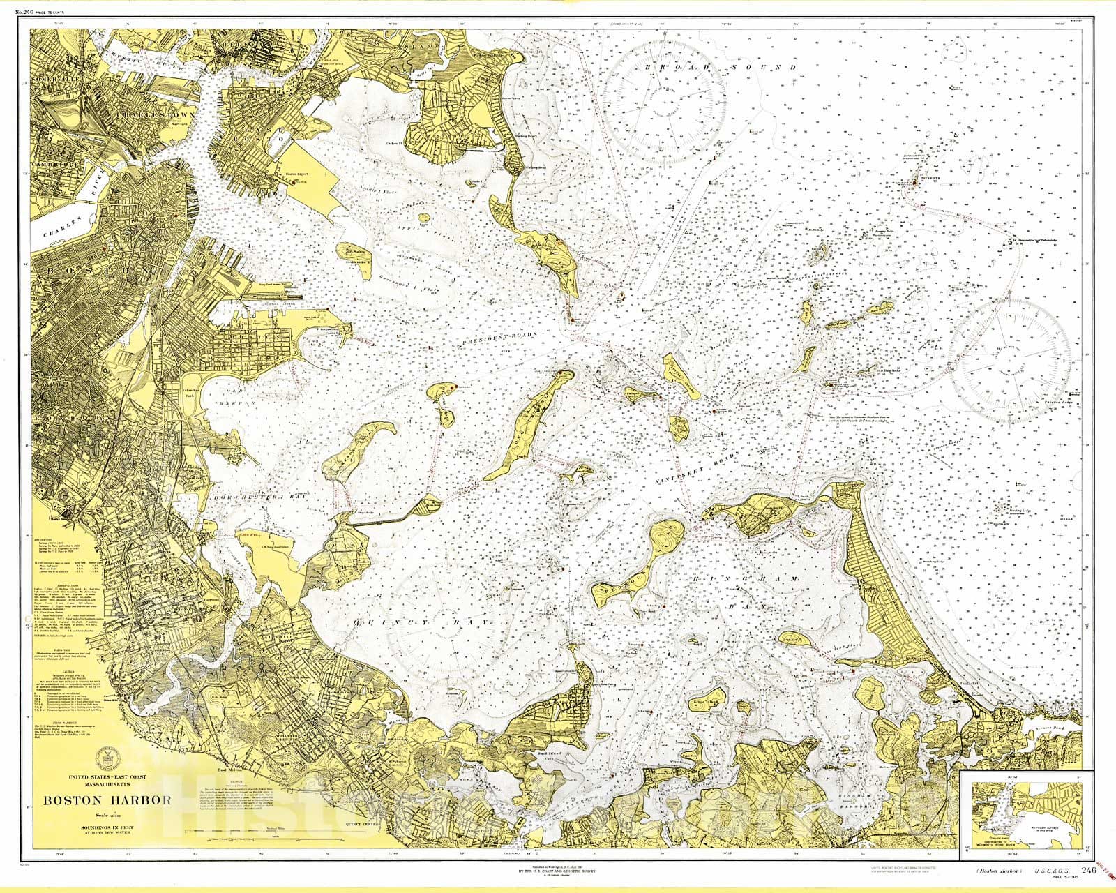 Historic Nautical Map - Boston Harbor, 1940 NOAA Chart - Vintage Wall Art