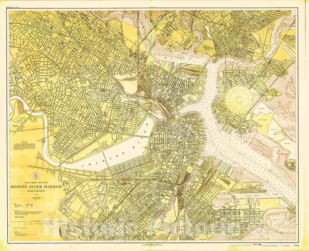 Historic Nautical Map - Boston Inner Harbor, 1930 NOAA Chart - Vintage Wall Art