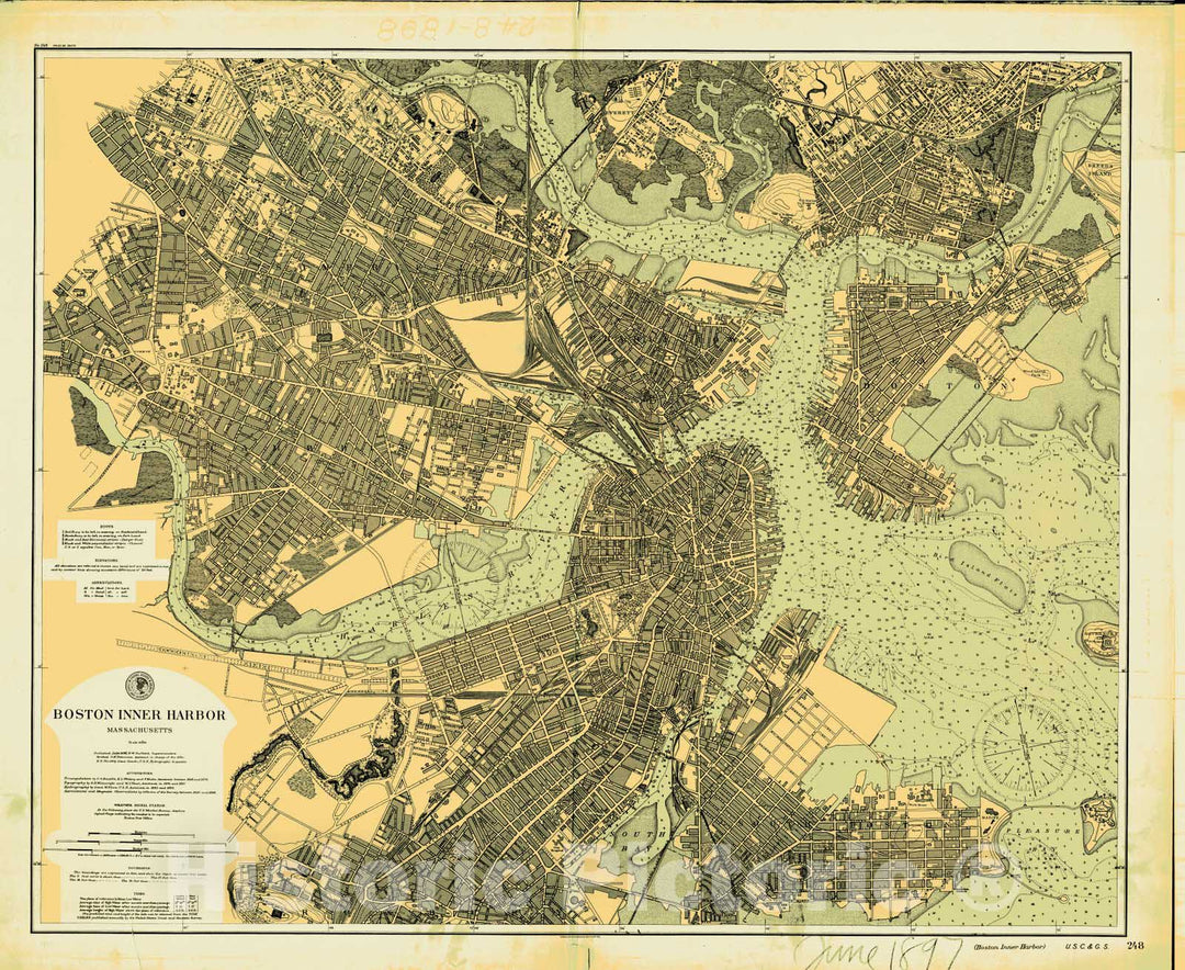 Historic Nautical Map - Inner Boston Harbor, 1897 NOAA Chart - Vintage Wall Art