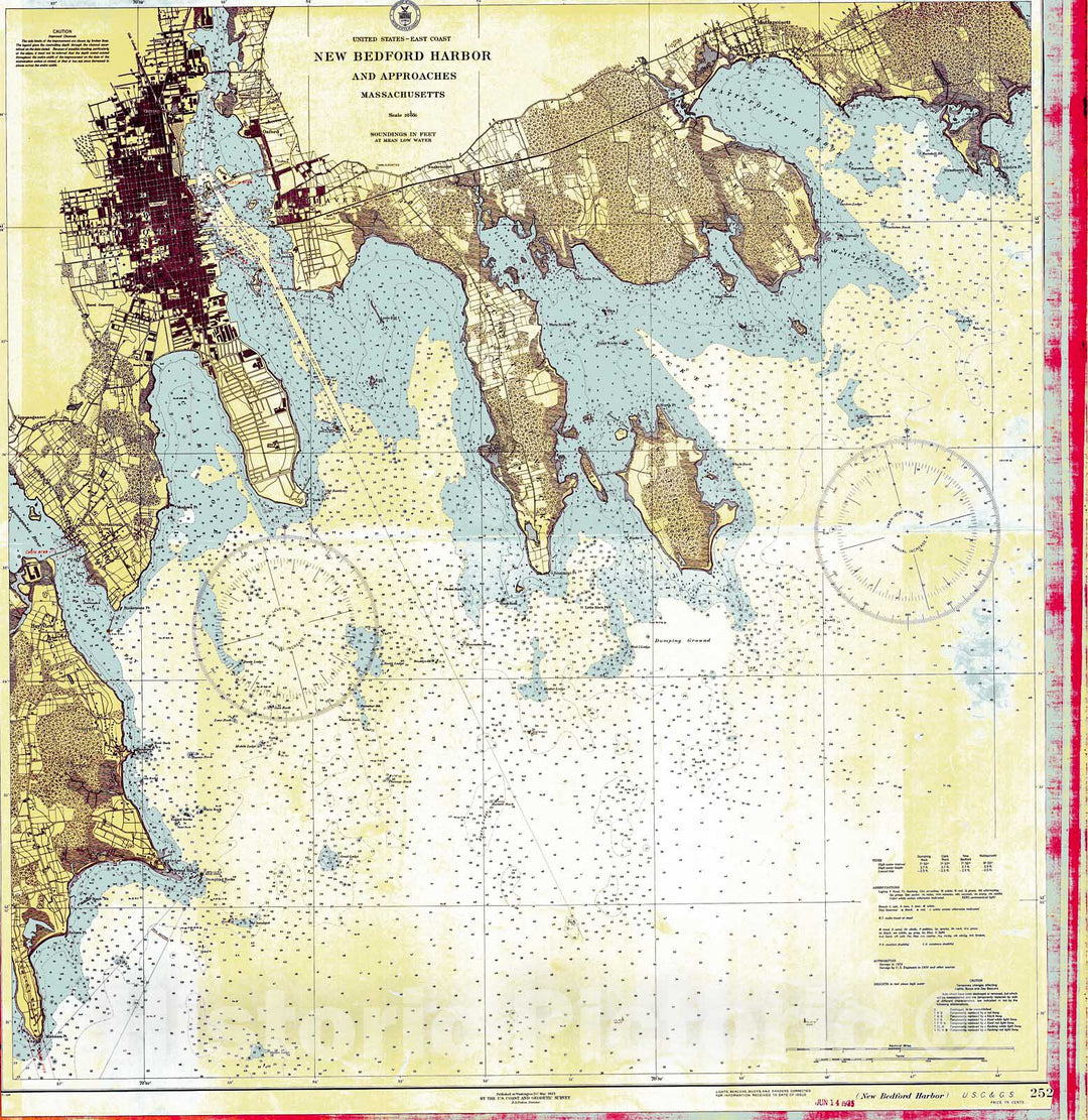 Historic Nautical Map - New Bedford Harbor And Approaches, 1935 NOAA Chart - Vintage Wall Art