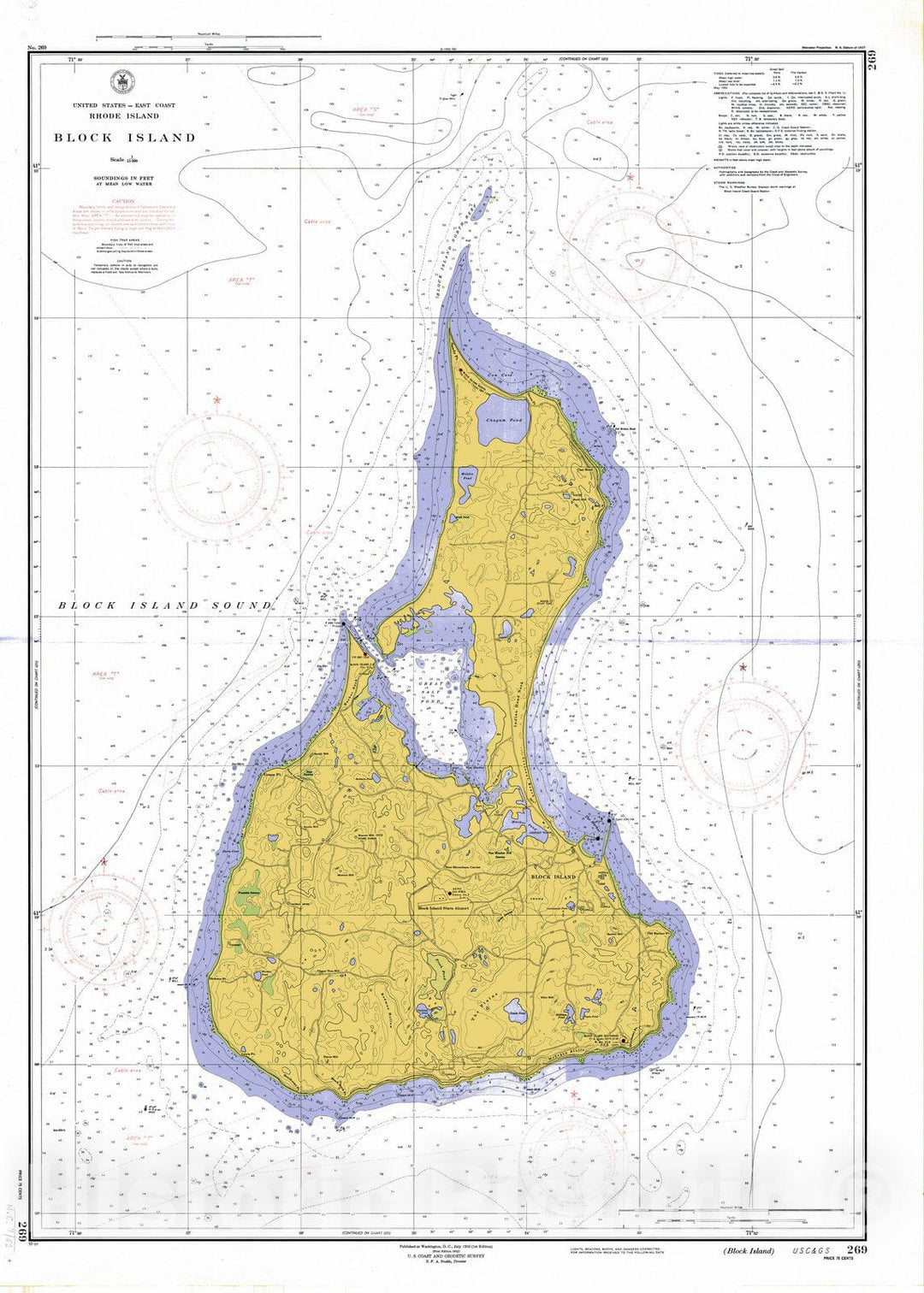 Historic Nautical Map - Block Island, 1952 NOAA Chart - Vintage Wall Art