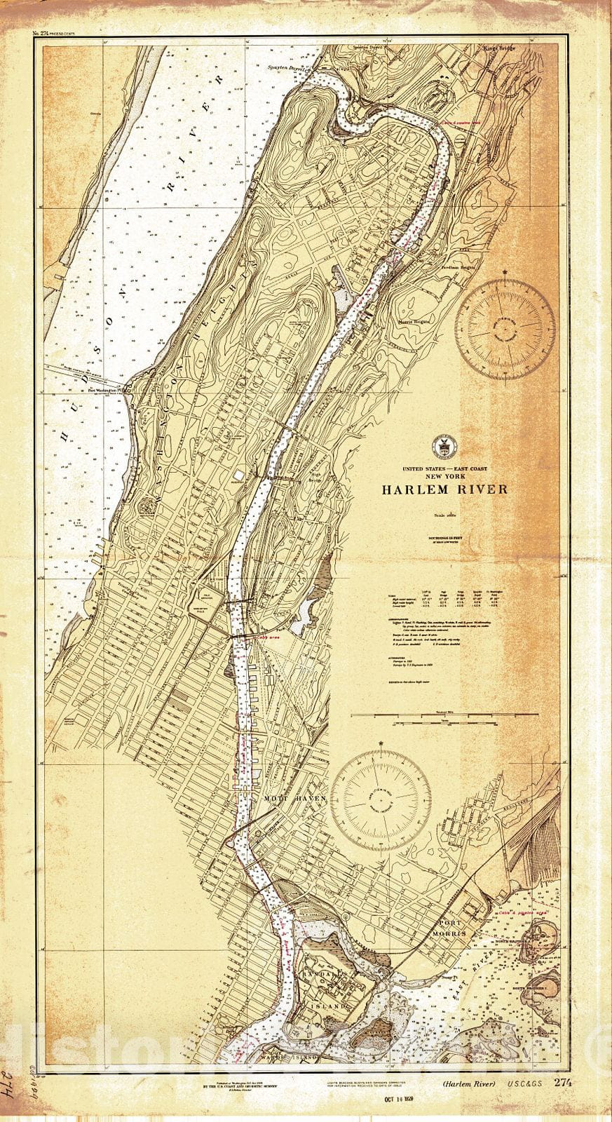 Historic Nautical Map - Harlem River, 1929 NOAA Chart - Vintage Wall Art, v2