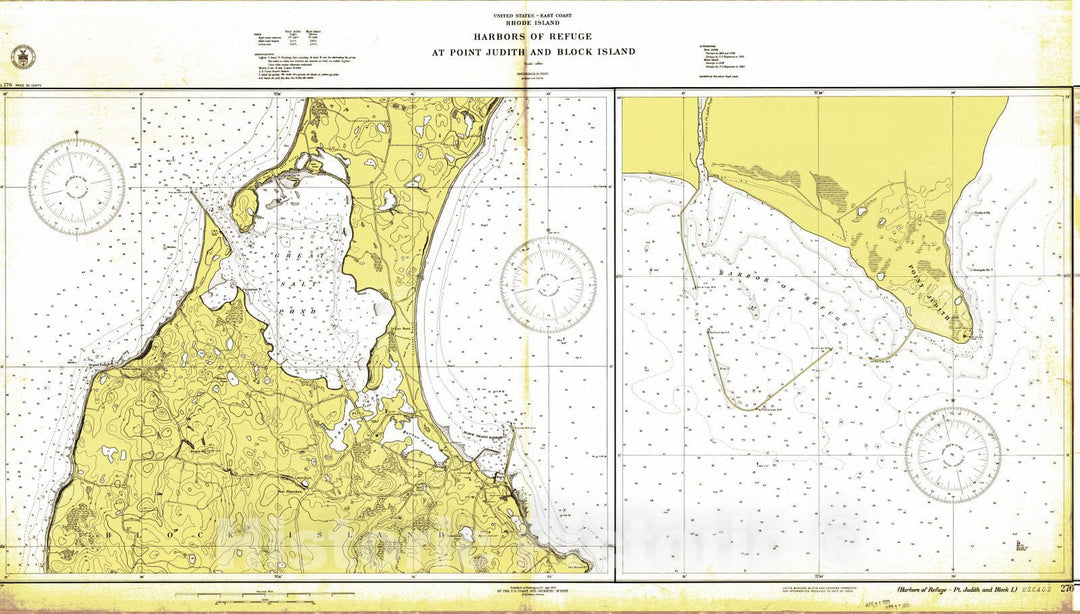 Historic Nautical Map - Harbors Of Refuge, 1931 NOAA Chart - Vintage Wall Art