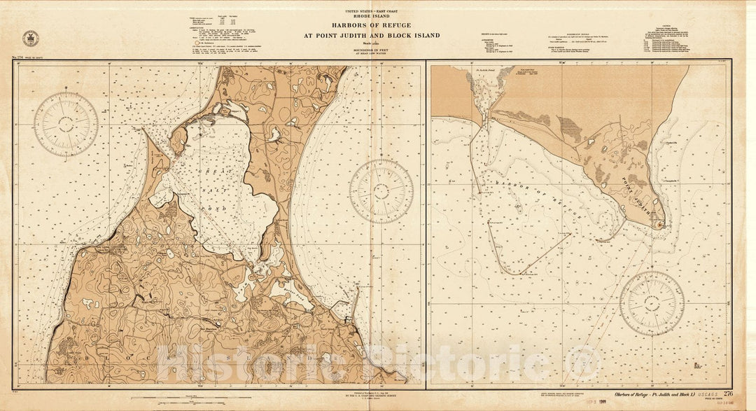 Historic Nautical Map - Harbors Of Refuge, 1941 NOAA Chart - Vintage Wall Art