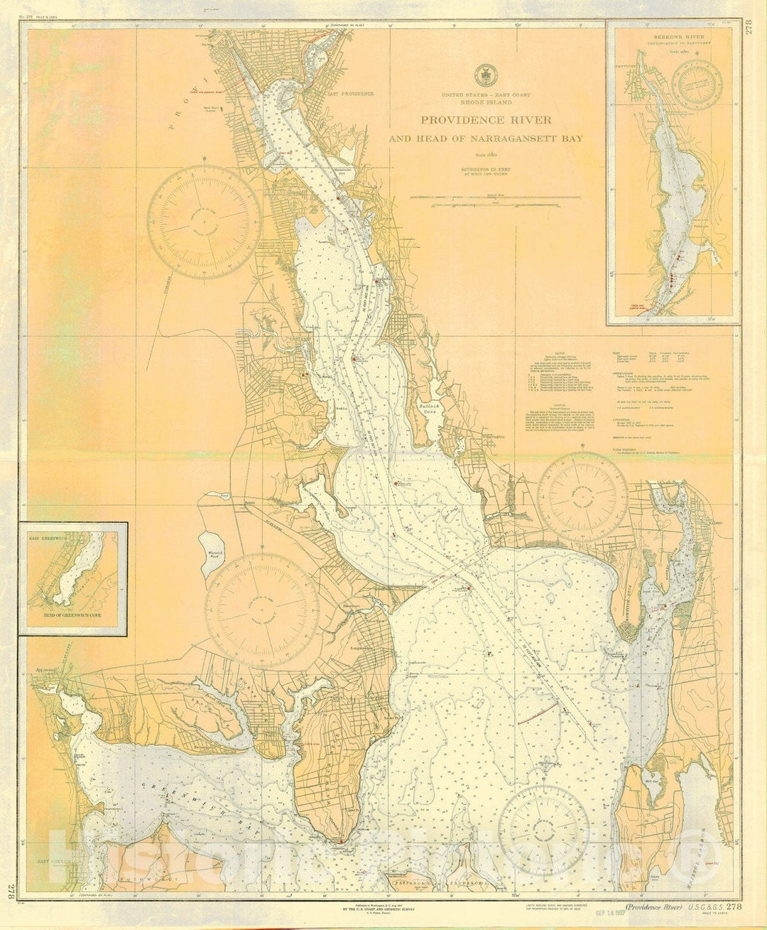 Historic Nautical Map - Providence River And Head Of Naragansett Bay, 1937 NOAA Chart - Vintage Wall Art