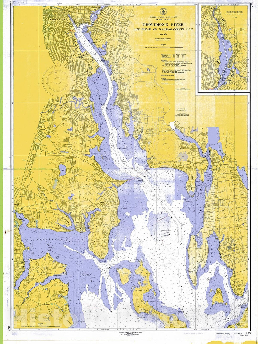 Historic Nautical Map - Providence River And Head Of Naragansett Bay, 1946 NOAA Chart - Vintage Wall Art