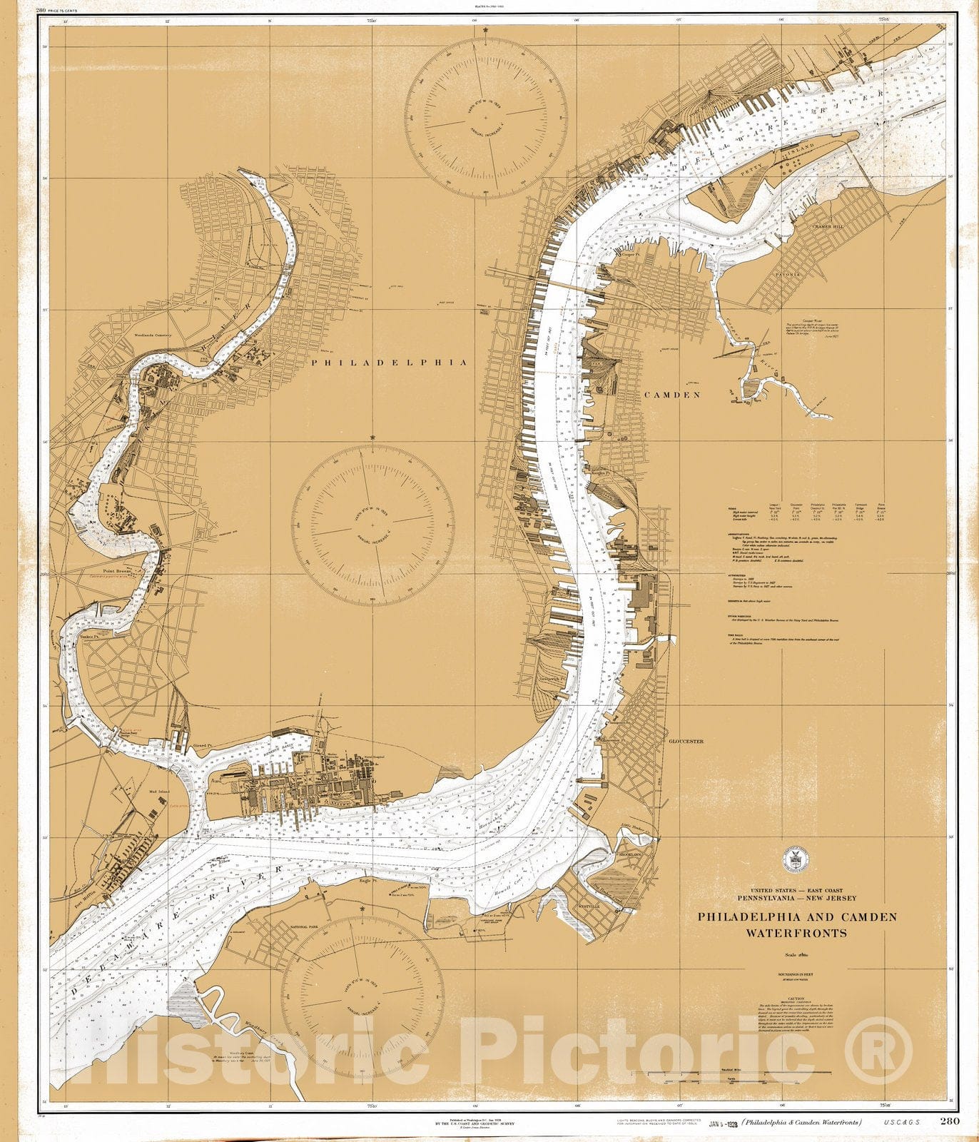 Historic Nautical Map - Philadelphia And Camden Waterfronts, 1928 NOAA Chart - Vintage Wall Art