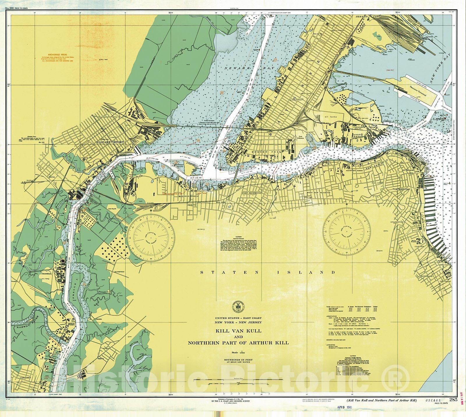 Historic Nautical Map - Kill Van Kull And Northern Part Of Arthur Kill, 1941 NOAA Chart - Vintage Wall Art, v2