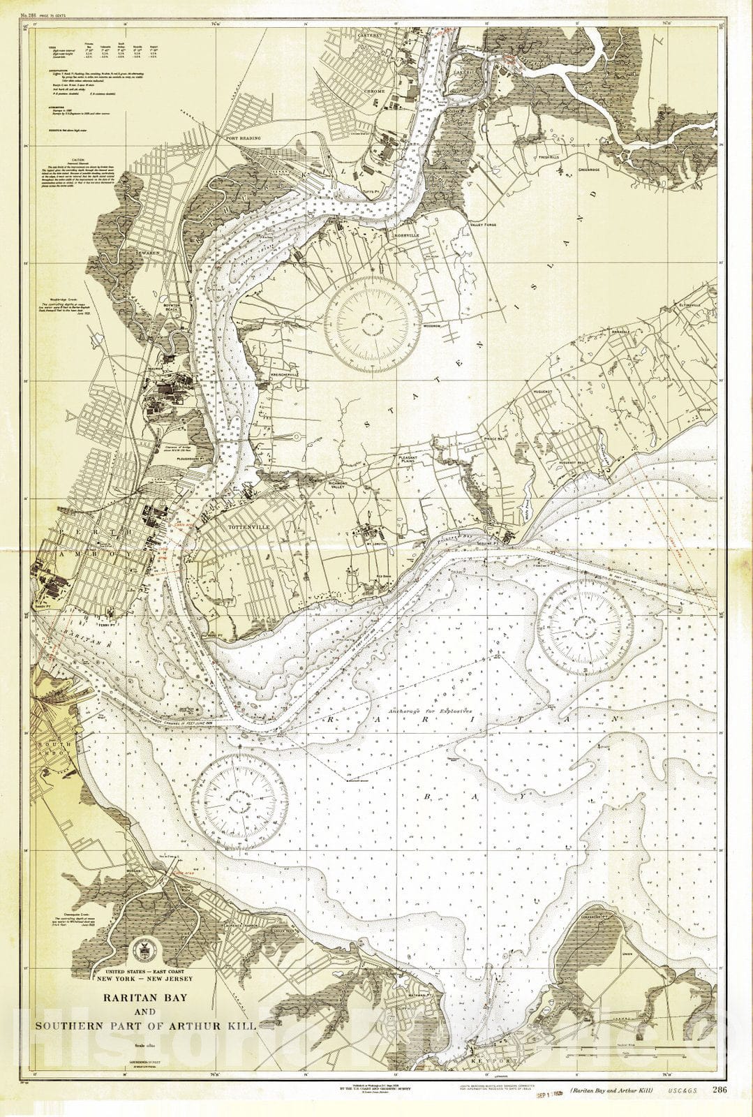 Historic Nautical Map - Raritan Bay And Southern Part Of Arthur Hill, 1928 NOAA Chart - Vintage Wall Art