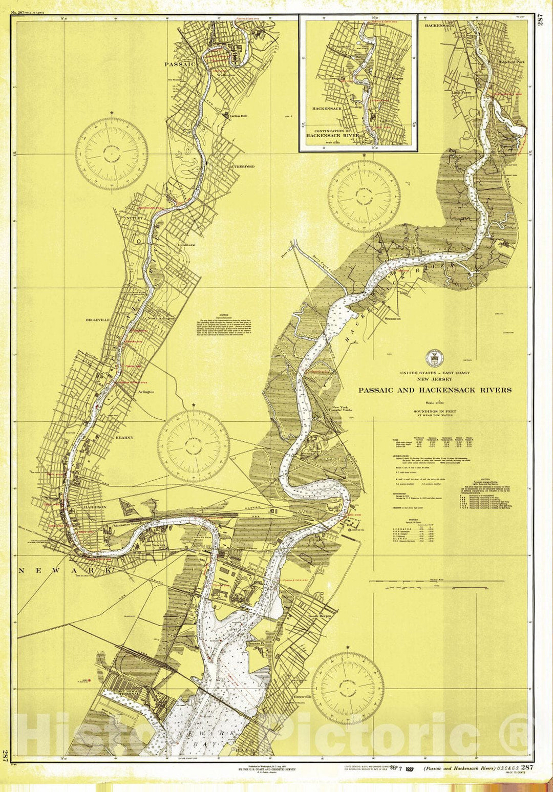 Historic Nautical Map - Passaic And Hackensack Rivers, 1937 NOAA Chart - Vintage Wall Art