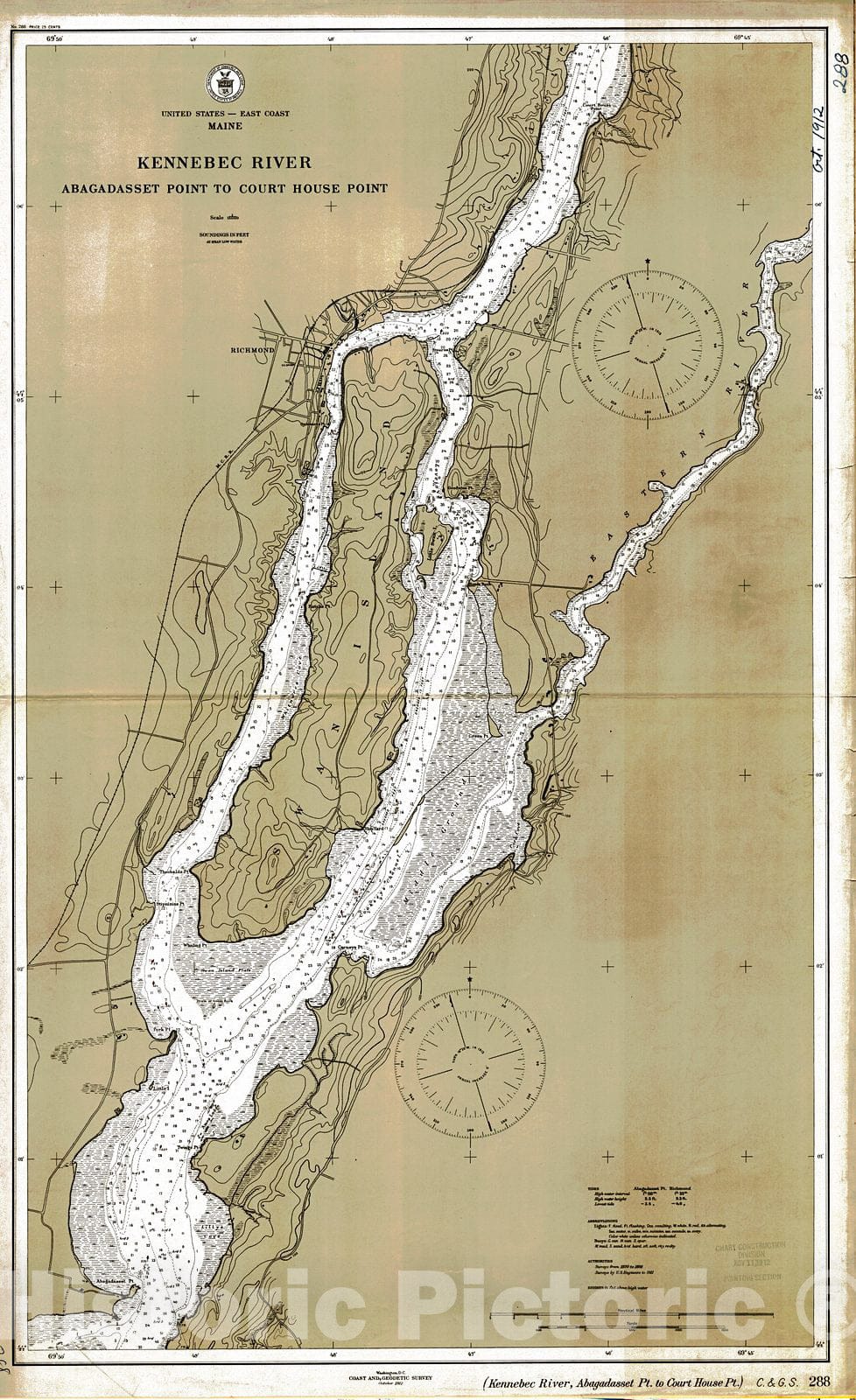 Historic Nautical Map - Kennebec River, 1912 NOAA Chart - Vintage Wall Art