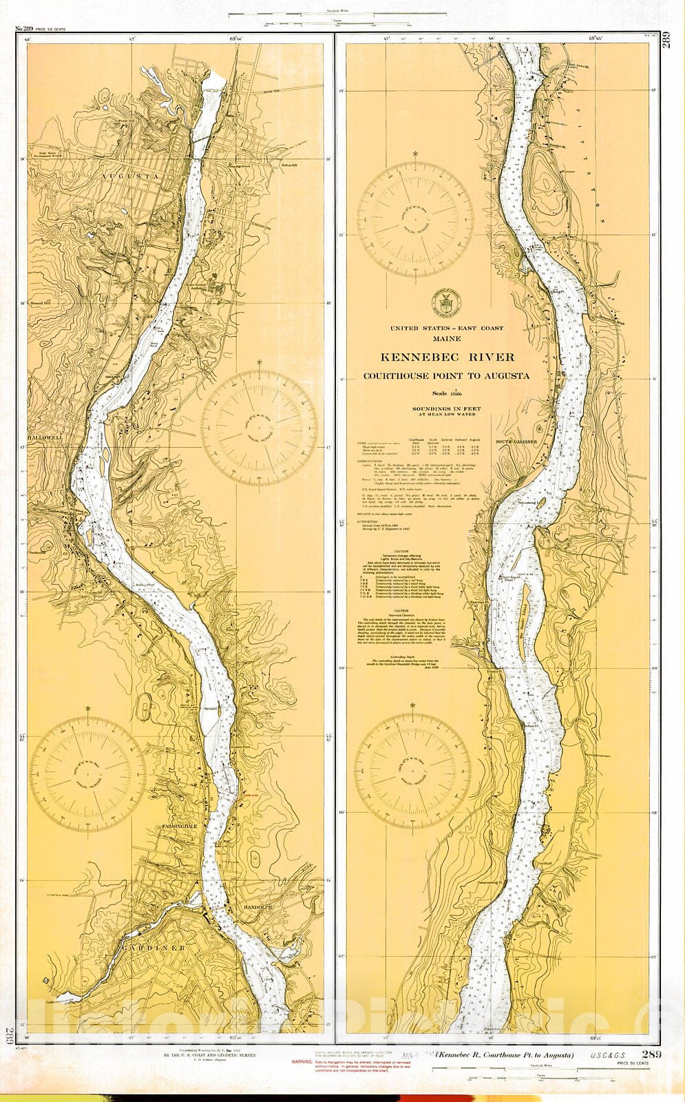 Historic Nautical Map - Kennebec River, 1943 NOAA Chart - Vintage Wall Art