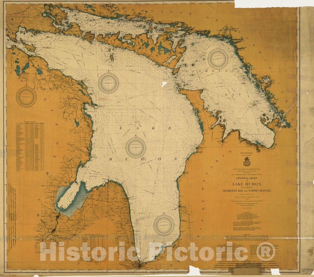 Historic Historic Nautical Map - General Chart Of Lake Huron Including Georgian Bay And North Channel, 1903 NOAA Chart - Antique Vintage Decor Poster Wall Art Reproduction