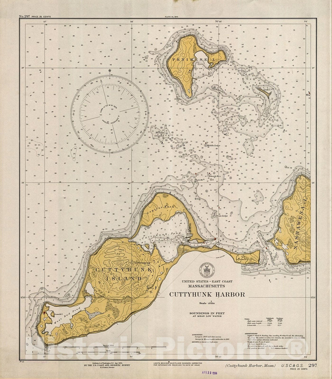 Historic Nautical Map - Cuttyhunk Harbor, 1934 NOAA Chart - Vintage Wall Art