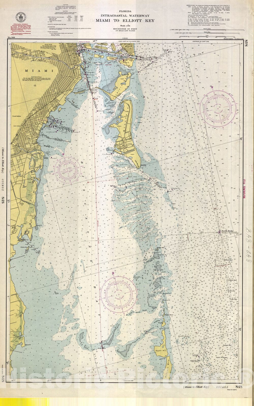 Historic Nautical Map - Miami To Elliott Key, 1938 NOAA Chart - Vintage Wall Art