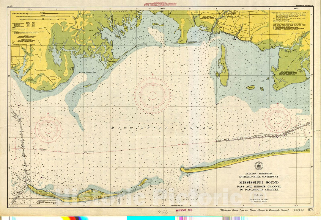 Historic Nautical Map - Mississippi Sound : Pass Aux Herons Channel To Pascagoula Channel, 1947 NOAA Chart - Vintage Wall Art