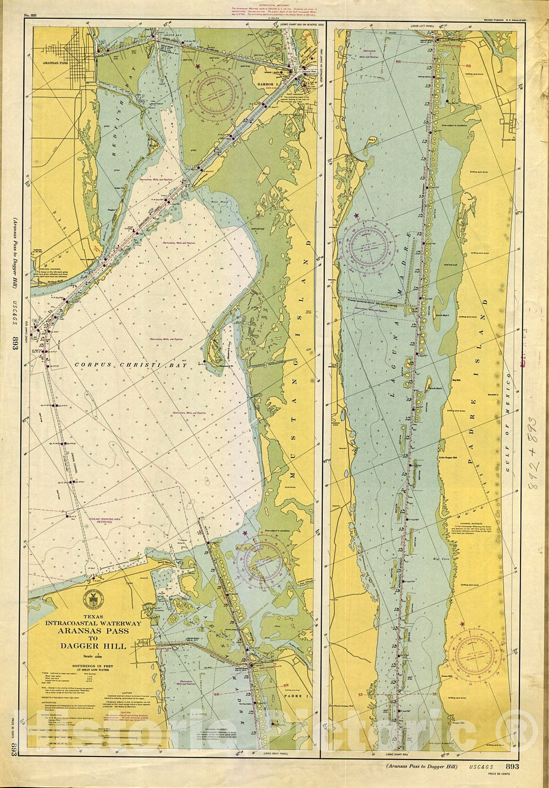 Historic Nautical Map - Intracoastal Waterway : Aransas Pass To Dagger Hill, 1952 NOAA Chart - Vintage Wall Art