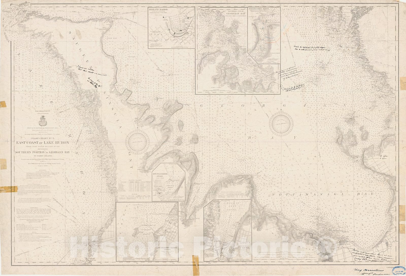 Historic Nautical Map - East Coast Of Lake Huron From Point Elgin To Cape Hurd Including Georgian Bay To Parry Island, 1904 NOAA Chart - Vintage Decor Poster Wall Art Reproduction - 0