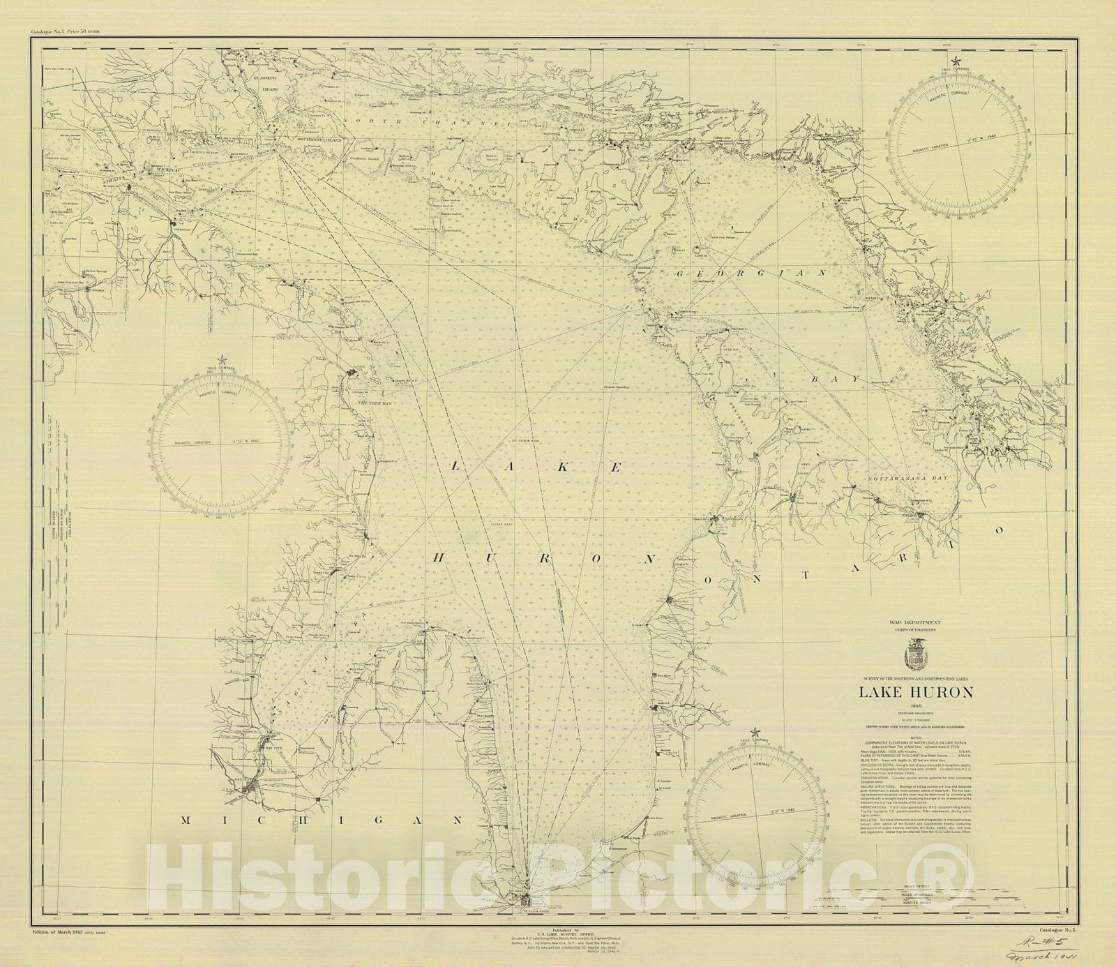 Historic Nautical Map - Lake Huron, 1940 NOAA Chart - Vintage Wall Art