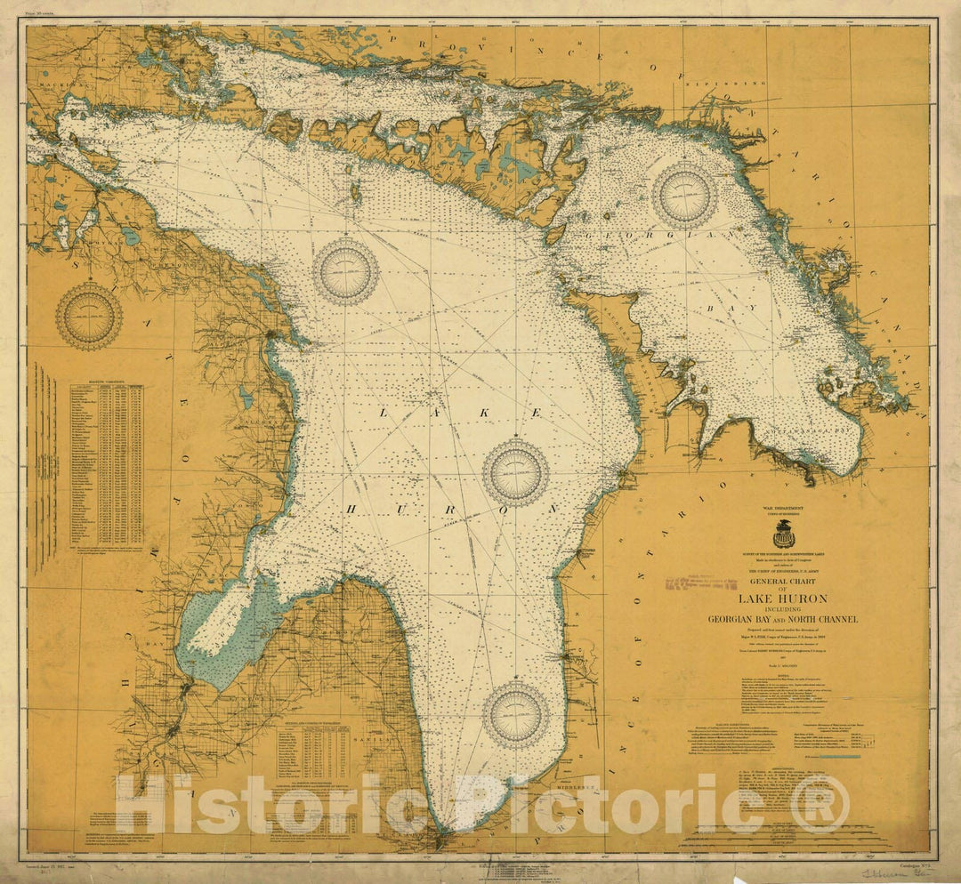 Historic Nautical Map - General Chart Of Lake Huron Including Georgian Bay And North Channel, 1917 NOAA Chart - Vintage Wall Art