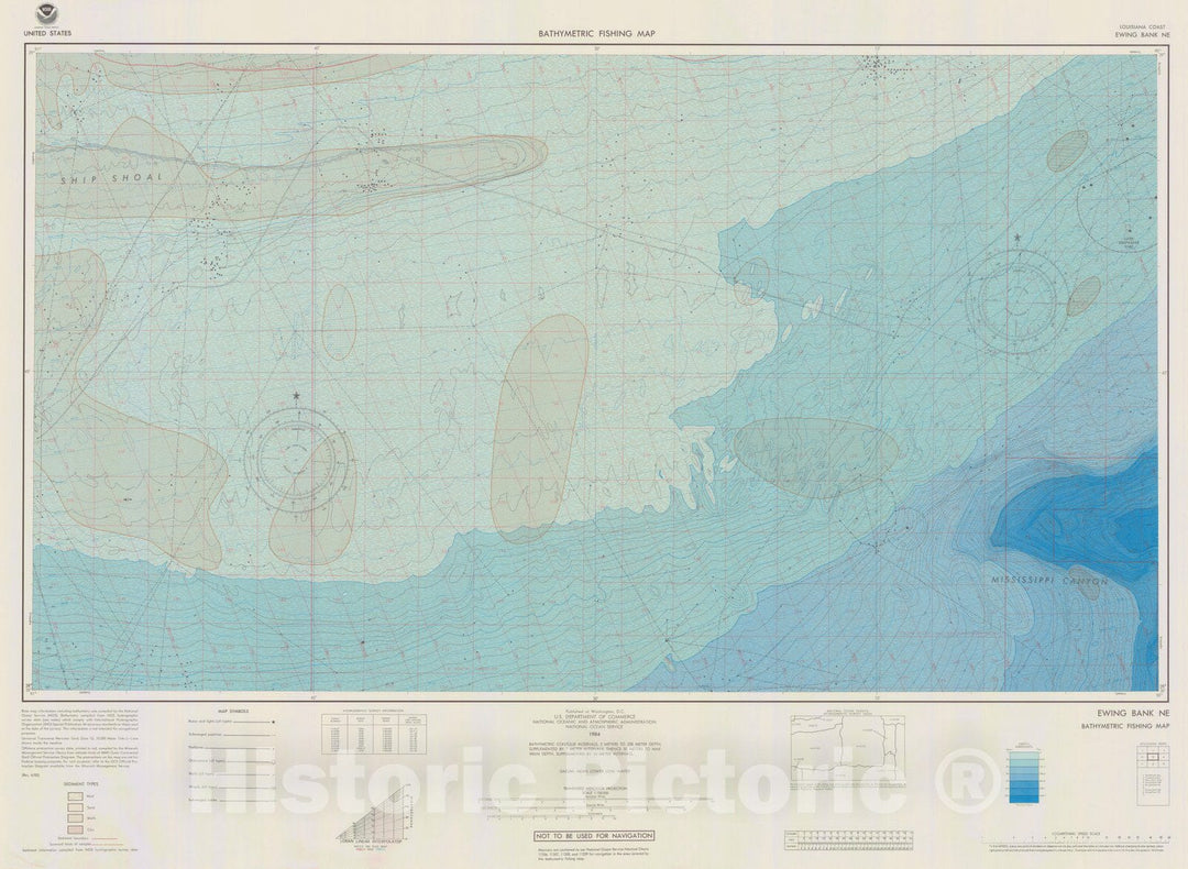 Historic Nautical Map - Ewing Bank Ne, 1985 NOAA Chart - Vintage Wall Art