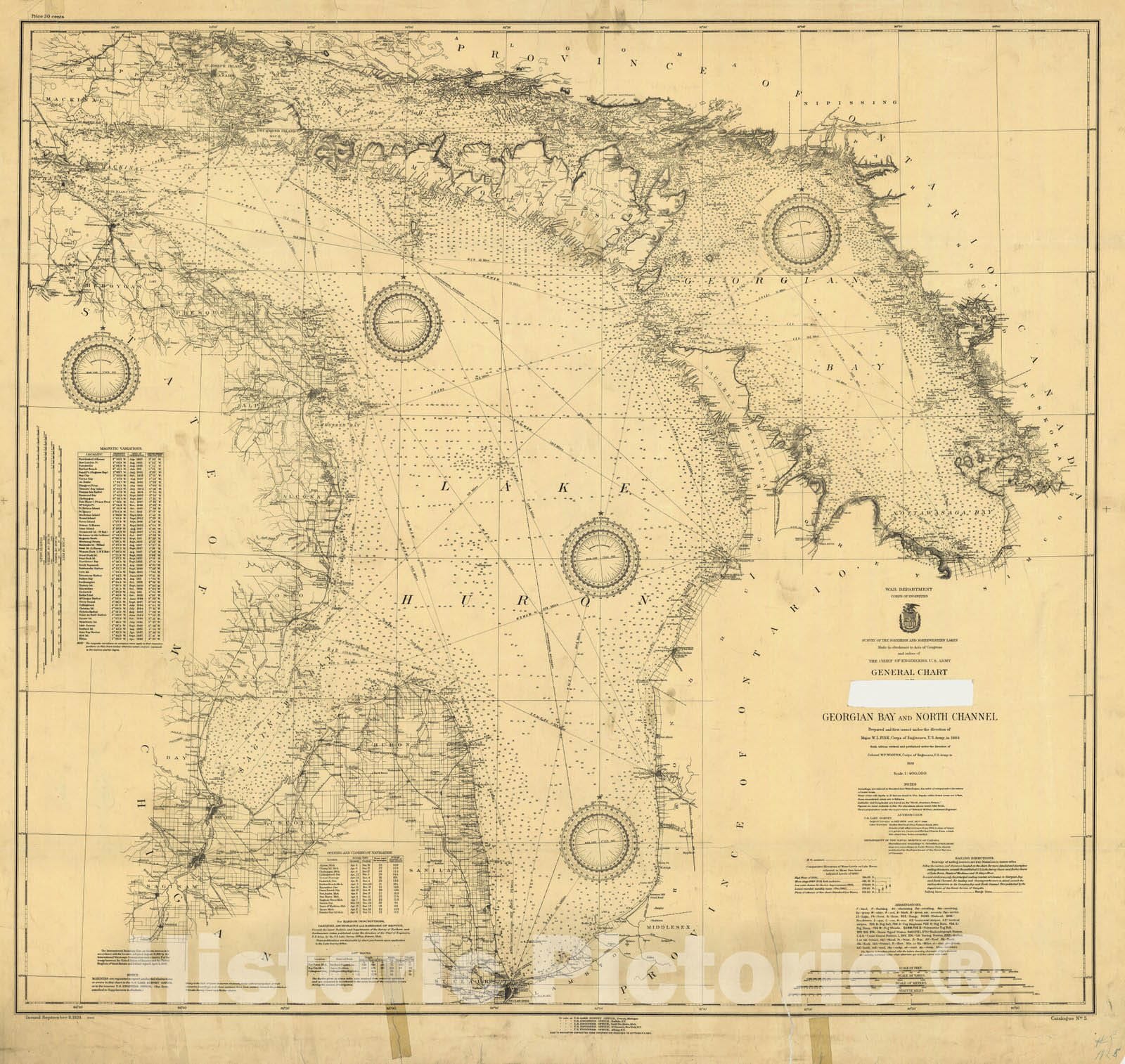 Historic Nautical Map - General Chart Georgian Bay And North Channel, 1920 NOAA Chart - Vintage Wall Art