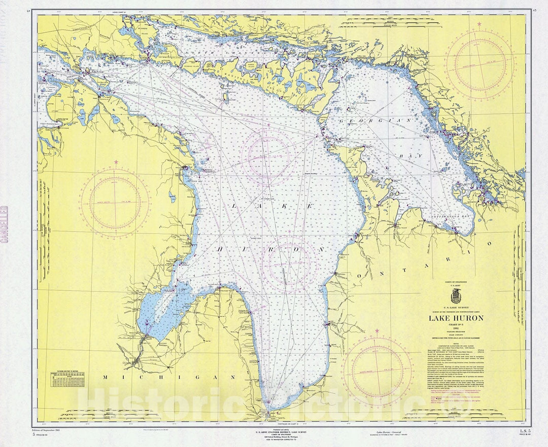 Historic Nautical Map - Lake Huron - General, 1961 NOAA Chart - Vintage Wall Art