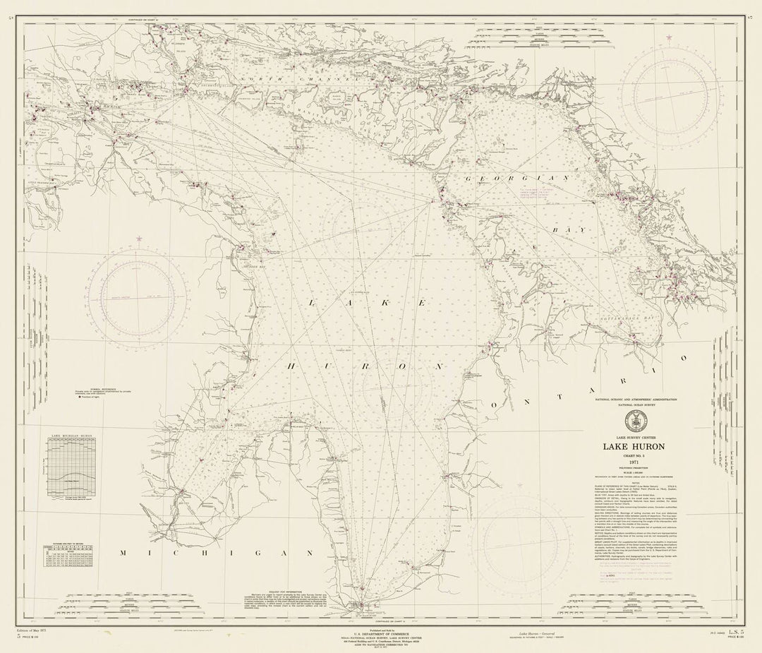 Historic Nautical Map - Lake Huron - General, 1971 NOAA Chart - Vintage Wall Art