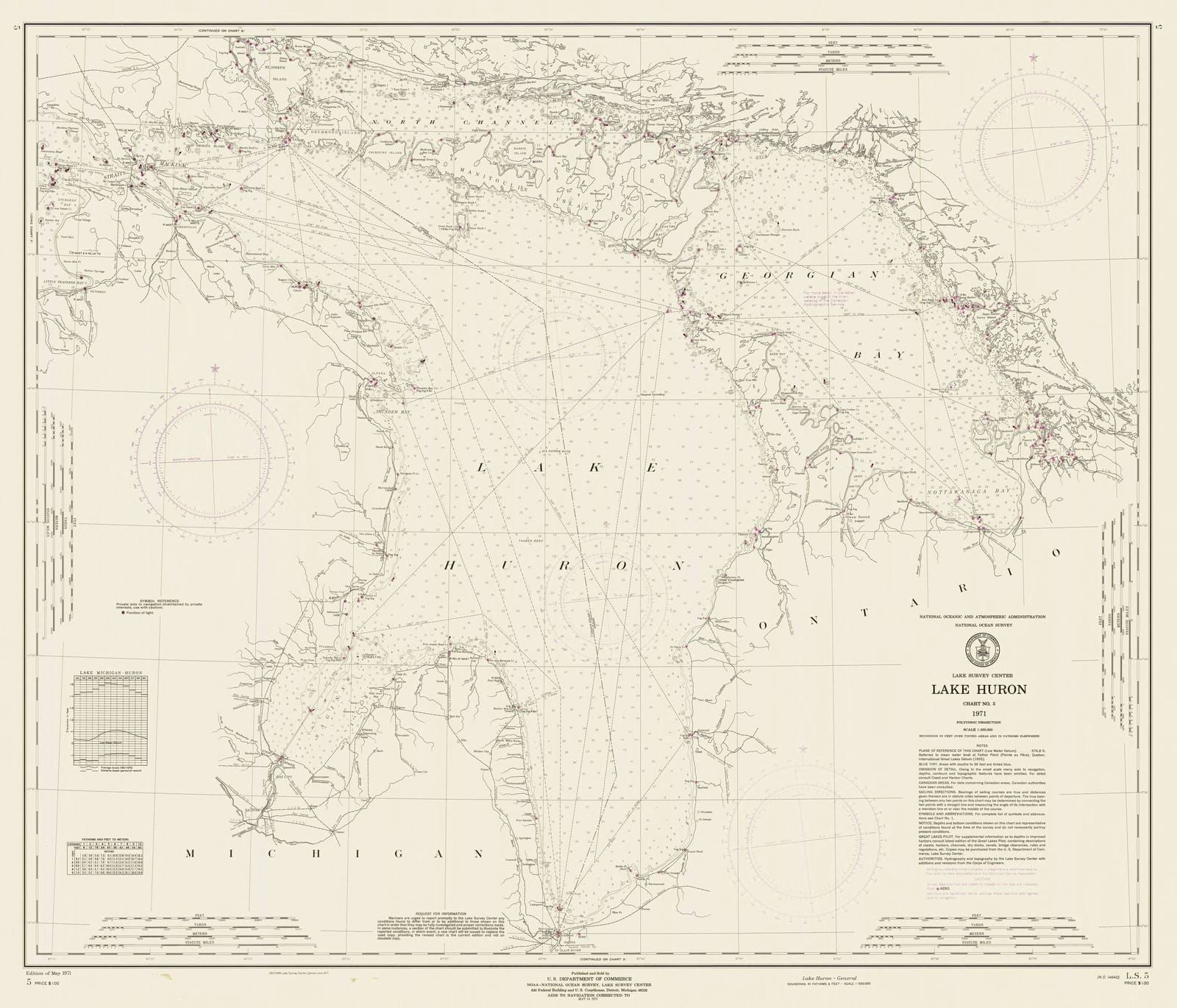 Historic Nautical Map - Lake Huron - General, 1971 NOAA Chart - Vintage Wall Art