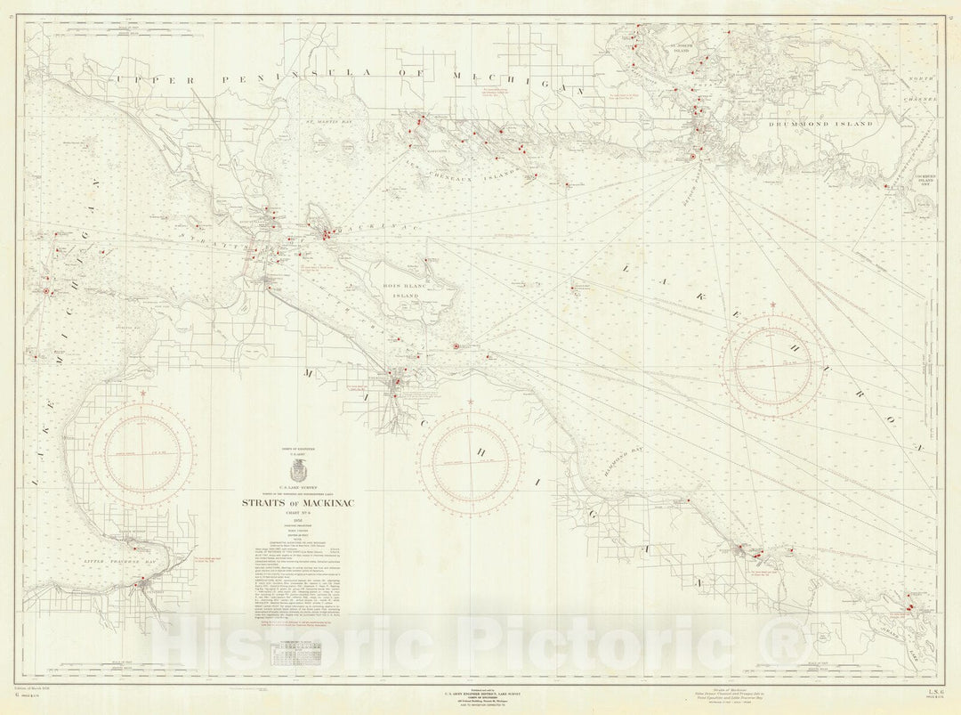 Historic Nautical Map - Straits Of Mackinac False Detour Channel And Presque Isle To Point Epoufette And Little Traverse Bay, 1958 NOAA Chart - Vintage Wall Art, v2