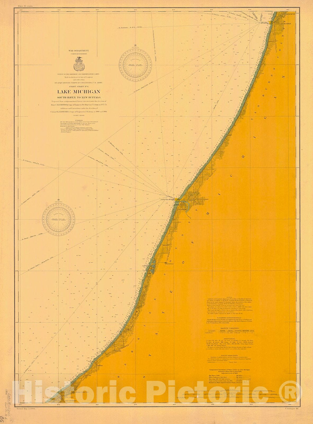 Historic Nautical Map - Lake Michigan South Haven To New Buffalo, 1906 NOAA Chart - Vintage Wall Art