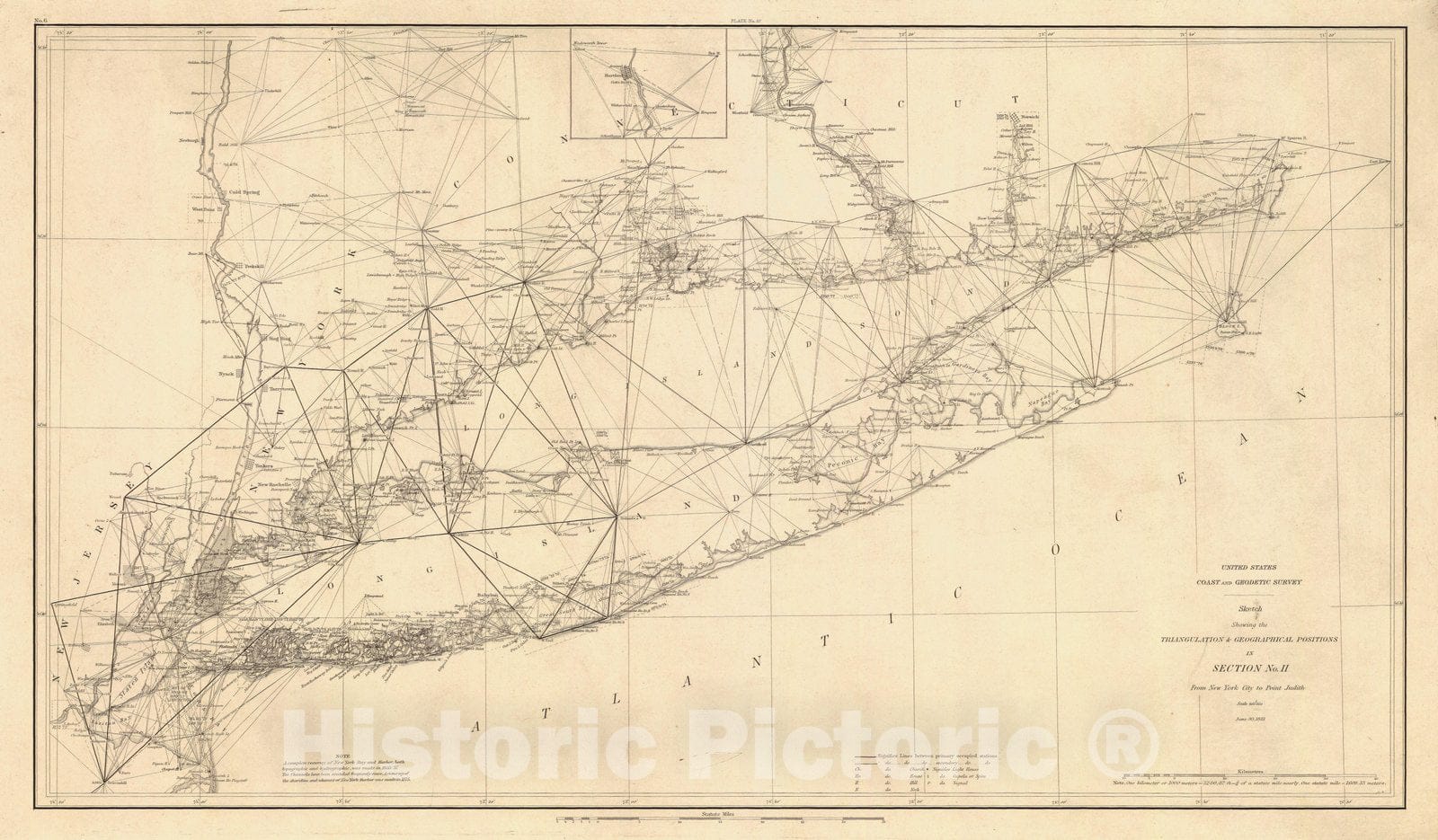 Historic Nautical Map - Triangulation And Geographical Positions From New York City To Point Judith, 1881 NOAA Chart - Vintage Wall Art