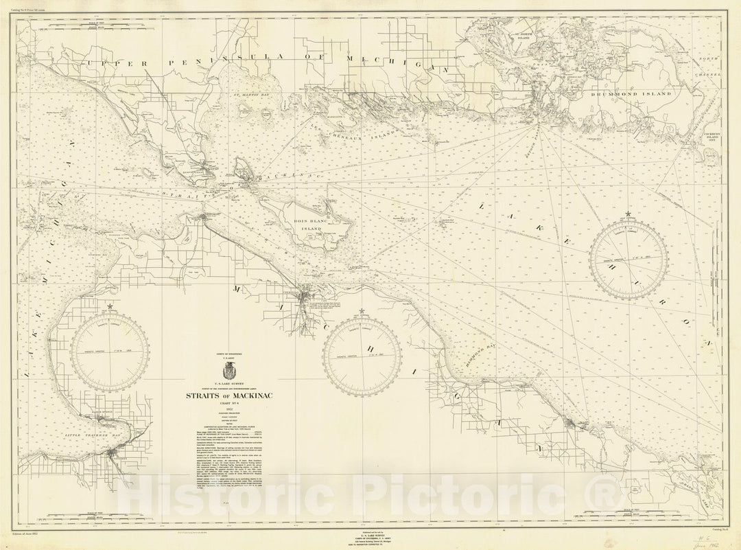 Historic Nautical Map - Straits Of Mackinac, 1952 NOAA Chart - Vintage Wall Art