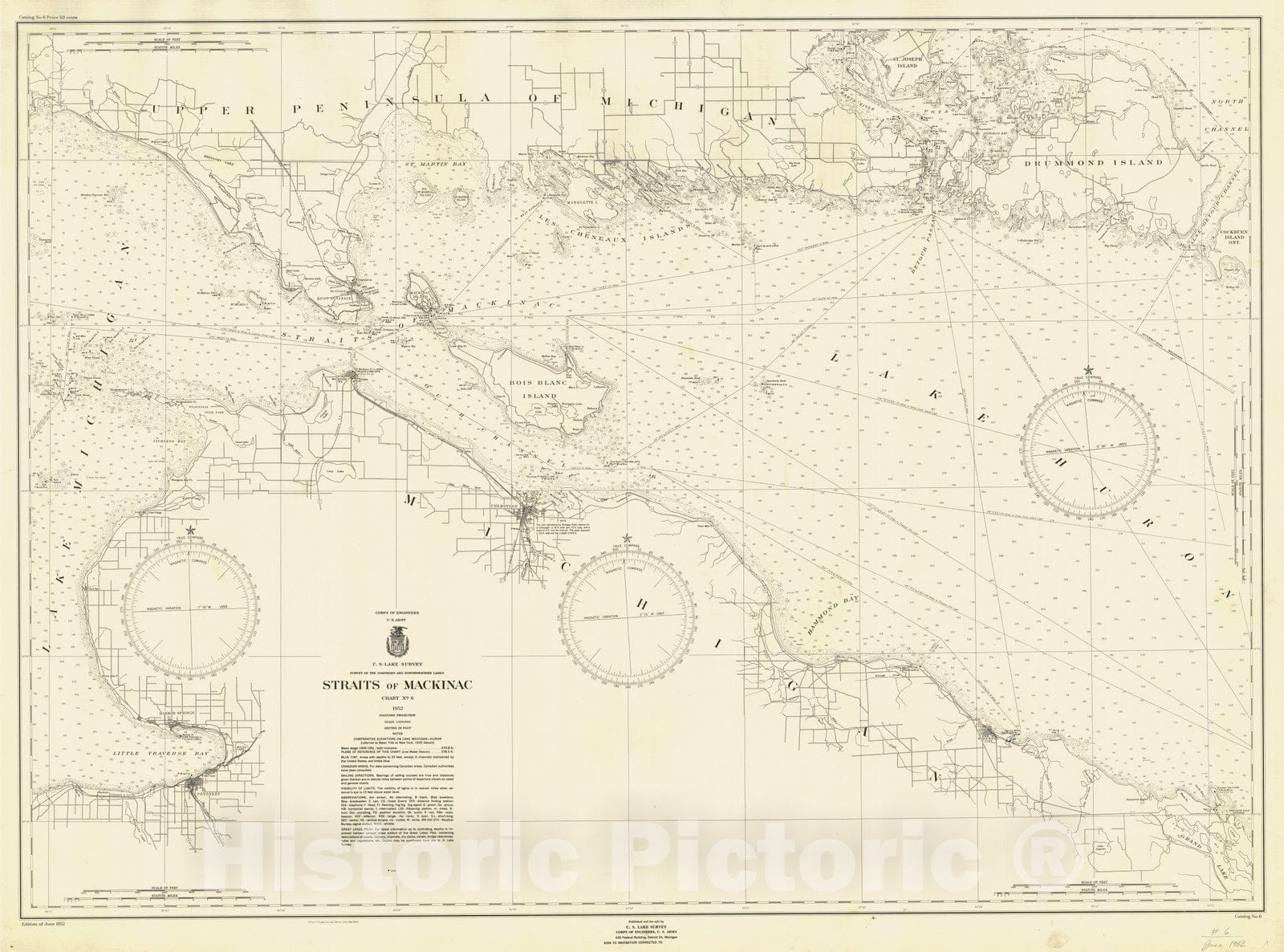 Historic Nautical Map - Straits Of Mackinac, 1952 NOAA Chart - Vintage Wall Art