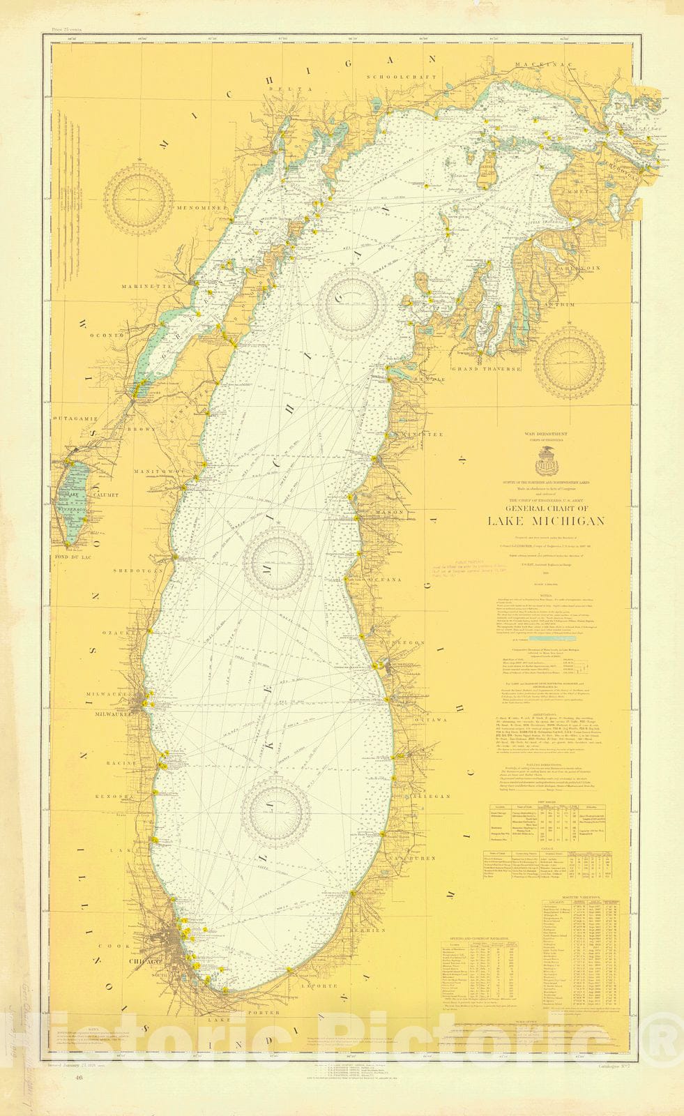 Historic Nautical Map - General Chart Of Lake Michigan, 1919 NOAA Chart - Vintage Wall Art