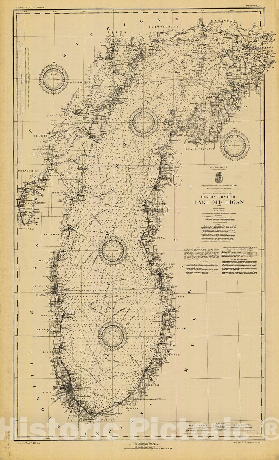 Historic Nautical Map - Lake Michigan, 1933 NOAA Chart - Vintage Wall Art