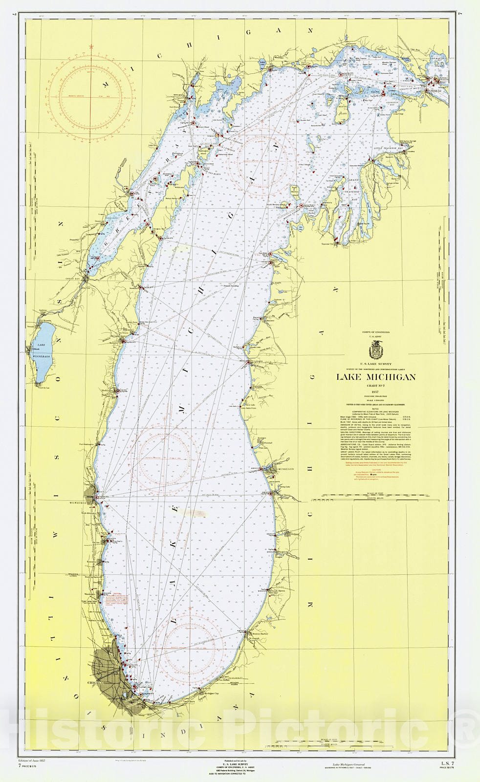 Historic Nautical Map - Lake Michigan - General, 1957 NOAA Chart - Vintage Wall Art