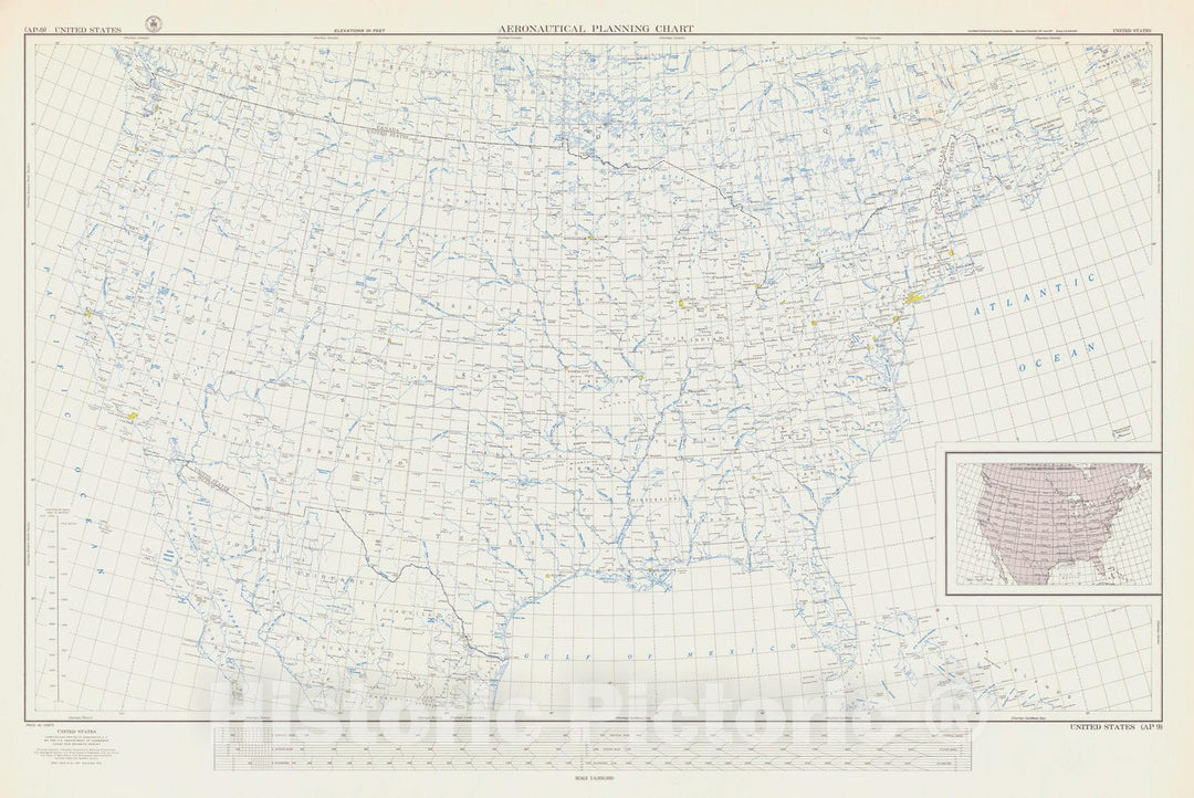 Historic Nautical Map - Aeronautical Planning Chart, 1954 AeroNOAA Chart - Vintage Wall Art